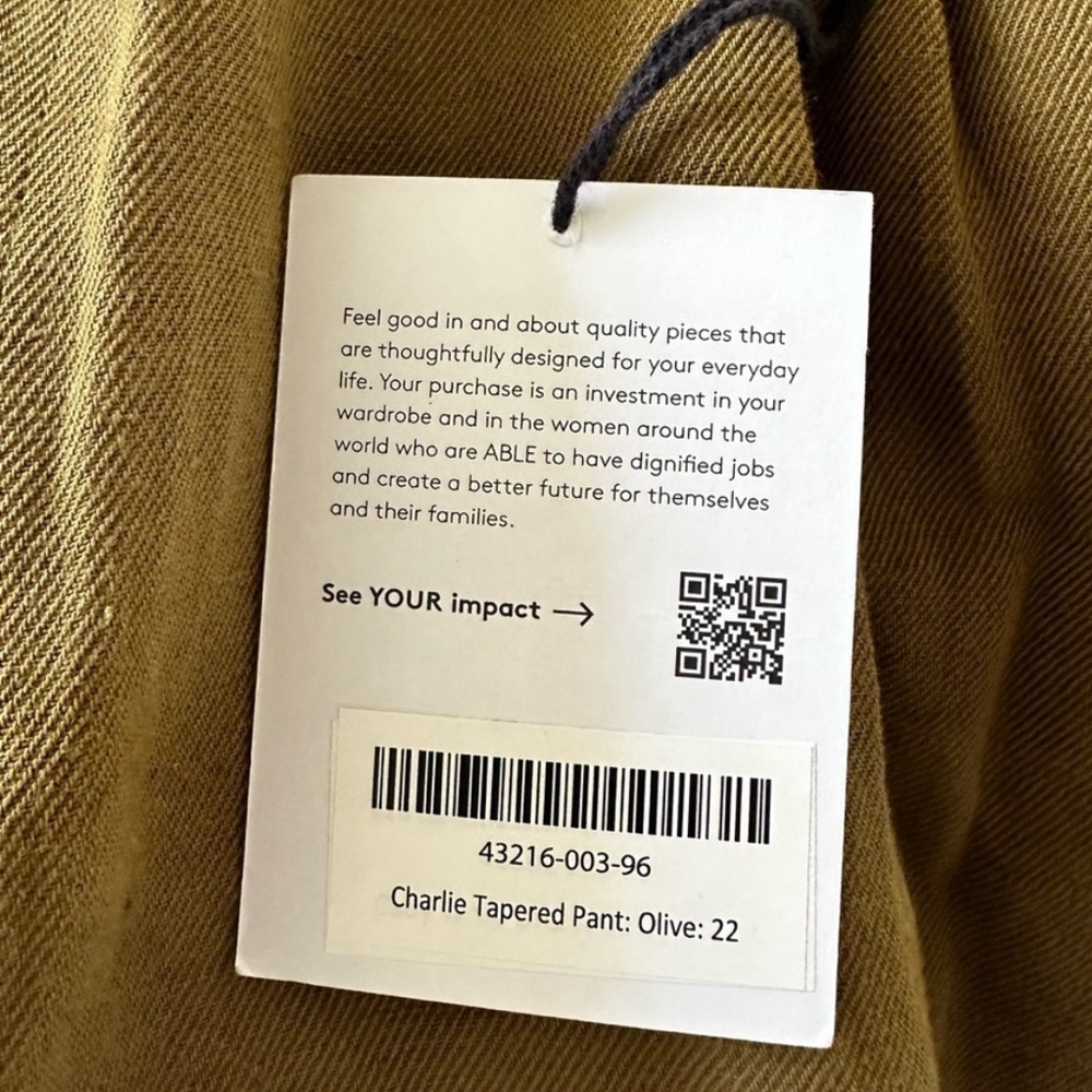 Able Charlie Olive Tapered Linen Blend Pant NWT - Picture 6 of 7